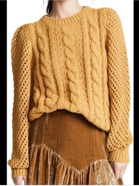 LoveShackFancy Rosie Cable Knit Sweater in Mustard Small